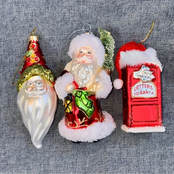 Robert Stanley Other - Robert Stanley 6” Blown Glass Christmas Ornament Lot Of 3 Santa Head Mailbox